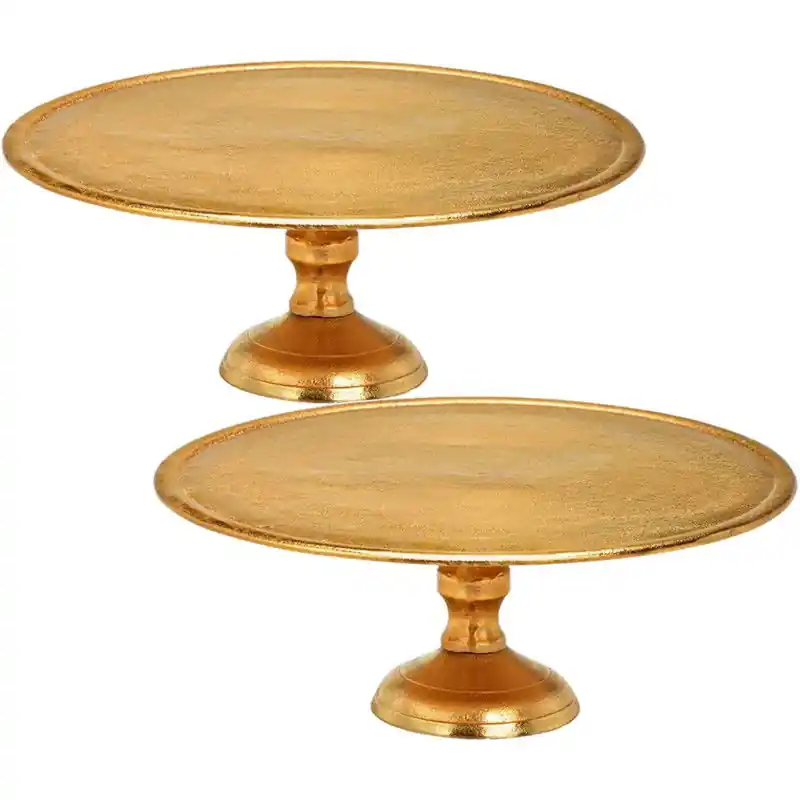 Aanbieding Set van 2x stuks etageres 1-laags/kaarsenplateau goud van metaal B31 x H12 cm - Etageres