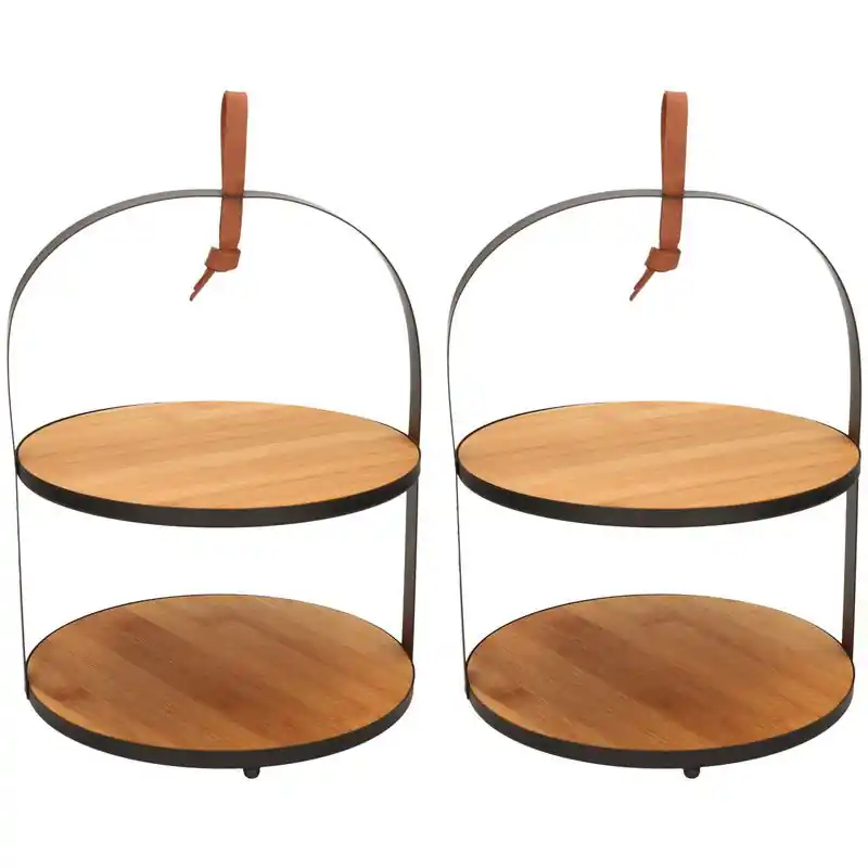 Beperkte Voorraad Set van 2x stuks etageres 2-laags van bamboe B21 x H26 x D21 cm - Etageres