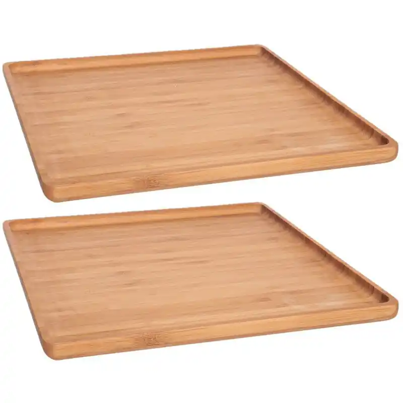 Bestseller Serveerplank met opstaande rand - 2x - bamboe hout - 26 x 26 cm - Dienbladen