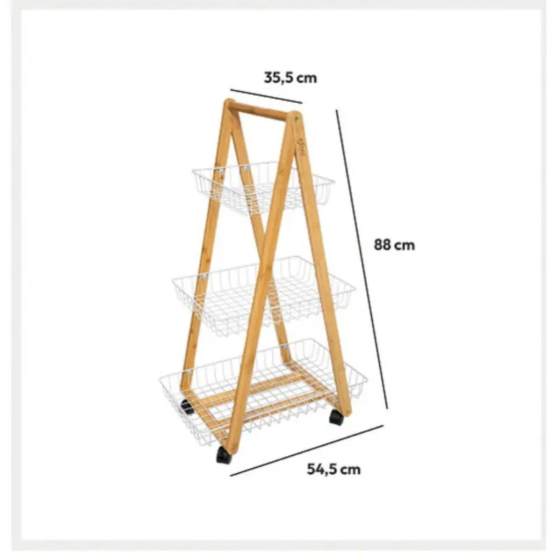 Keukentrolley bamboe 3-laags 54,5 x 35.5 x 88 cm - Opberg trolley Flitsaanbieding