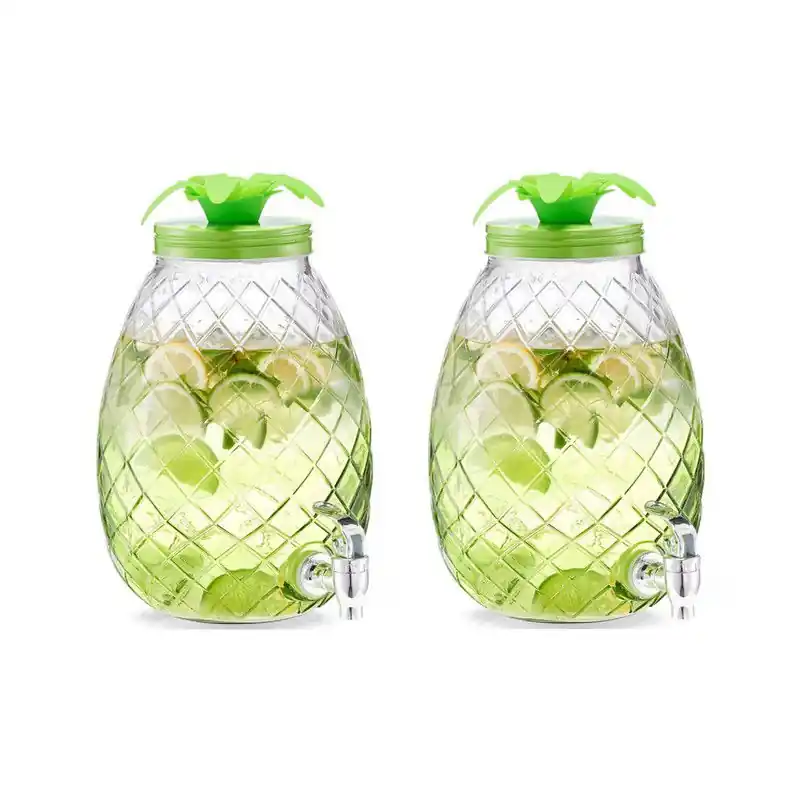 2x Groene glazen drankdispensers ananas 4,5 liter - Drankdispensers Tijdelijk Beschikbaar
