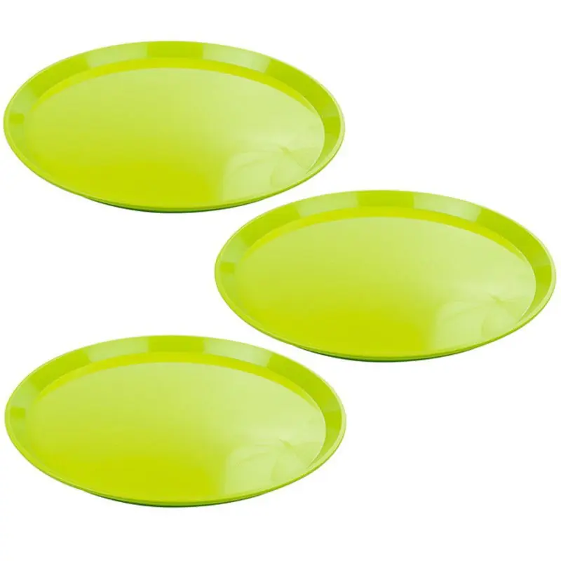 Set van 3x stuks groen rond dienblad/serveerblad van kunststof 34 cm - Dienbladen Modern
