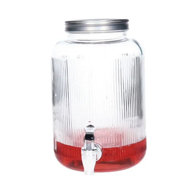 Excellent Houseware Drank dispenser/limonadetap - met tapje - glas - 4 L - zilver - h25 x d16 cm - Drankdispensers Korting