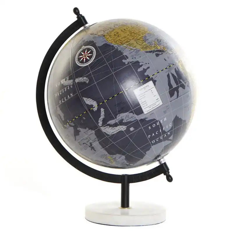 Aanbieding Decoratie wereldbol/globe donkerblauw op marmeren voet 22 x 30 cm - Wereldbollen