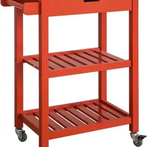 Laatste Versie Keukentrolley - Serveerwagen - Lade - Handdoekenrek - Rood - 65x85x39 cm