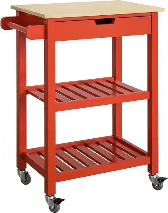 Laatste Versie Keukentrolley - Serveerwagen - Lade - Handdoekenrek - Rood - 65x85x39 cm