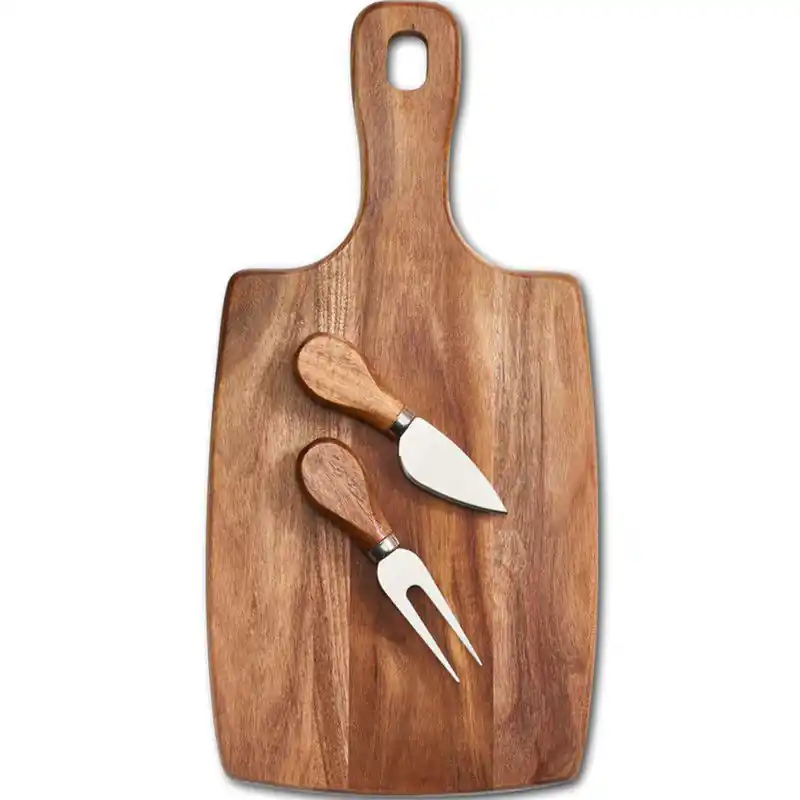 Zeller Kaasplankje - acacia hout - met kaasmes en vork - 35x18x1,5 cm - serveerplank - Kaasplankjes Luxe