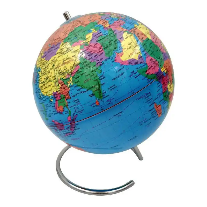Must-Have Decoratie wereldbol/globe blauw op ijzeren voet 20 x 24 cm - Wereldbollen