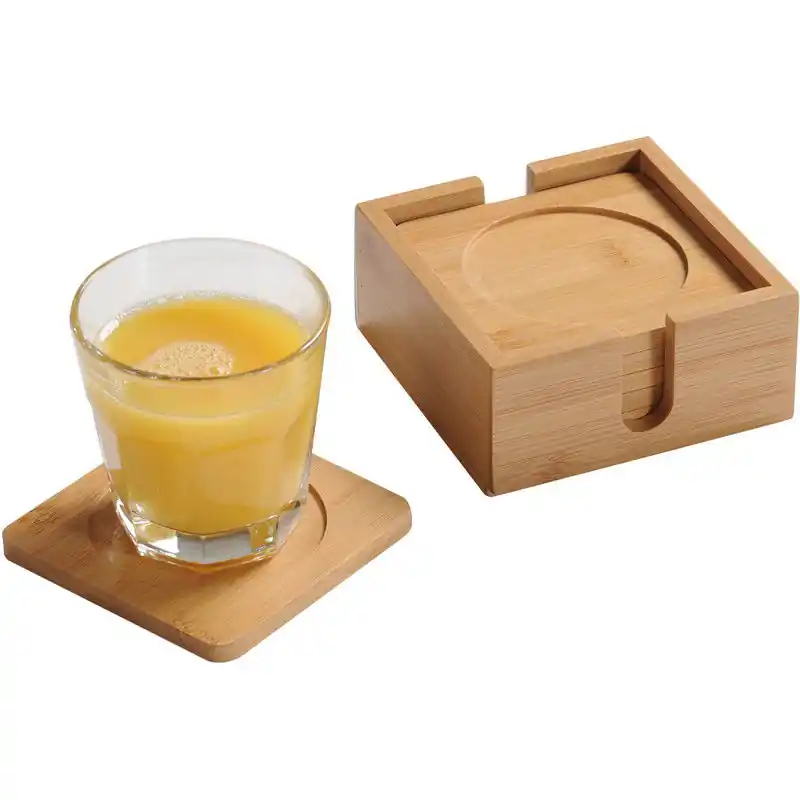 Kesper Glazenonderzetters - 6x stuks - in houder - bamboe - 10 cm - Glazenonderzetters Goedkoop