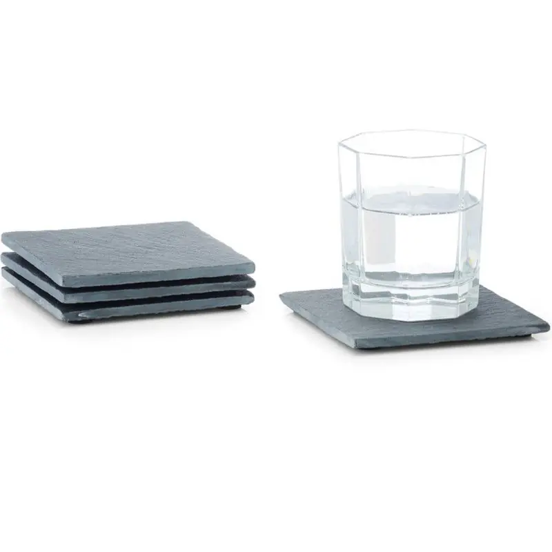 Direct Beschikbaar Zeller Glazenonderzetters - 4x stuks - grijs - leisteen - 10 cm - Glazenonderzetters
