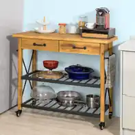 Professioneel Keukentrolley - Serveerwagen - Handdoekenrek - 2 schappen - 2 lades - 106x92x46 cm
