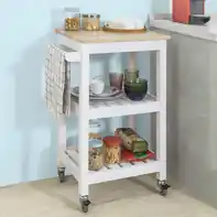 Keukentrolley - Serveerwagen - 2 schappen - Handdoekenrek - Wit - 54x85x39 cm Betaalbaar