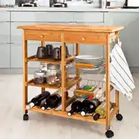 Must-Have Keukentrolley - Serveerwagen - 2 haken - 2 planken - Bamboe - 72x37x75 cm