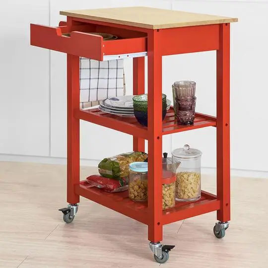 Lage Kosten Keukentrolley - Serveerwagen - Lade - Handdoekenrek - Rood - 65x85x39 cm