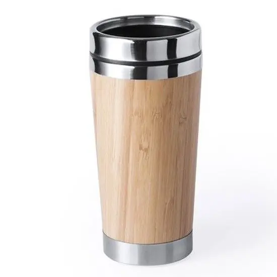 Merkproduct Luxe reisbeker/isoleerbeker koffie of thee - 500 ml - rvs/bamboe - Drinkbekers