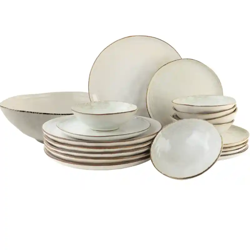 Modern OTIX Serviesset met Saladeschaal - Bordenset - 6 Persoons - 19-delig - Beige - Keramiek - LILY