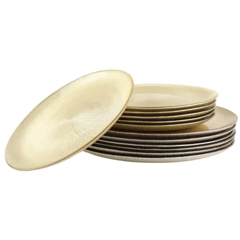 OTIX Dinerborden - Bordenset - 6 Persoons - Onderborden - Dessertborden - Goud - Glitter - Decoratieve Borden - Tafeldecoratie - 12 delig - 21cm - 27cm - Glas - AUREA Koopje