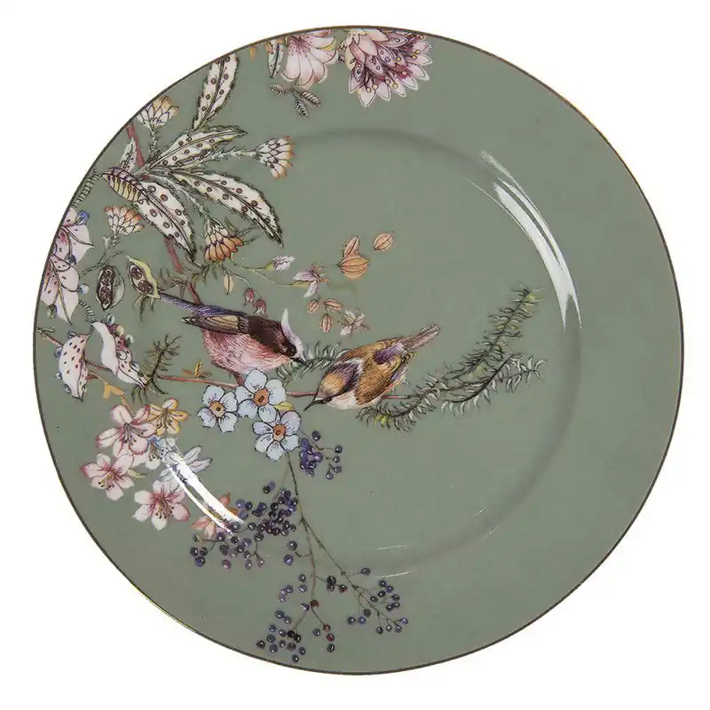 Speciale Aanbieding Clayre & Eef Ontbijtbord Ø 15 cm Groen Keramiek Bloemen