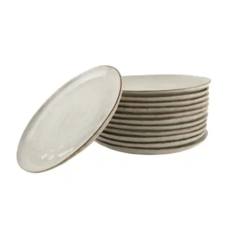 Betaalbaar OTIX Ontbijtborden - Bordenset - 12 Persoons - Beige - Dessertborden - 21cm - Keramiek - LILY