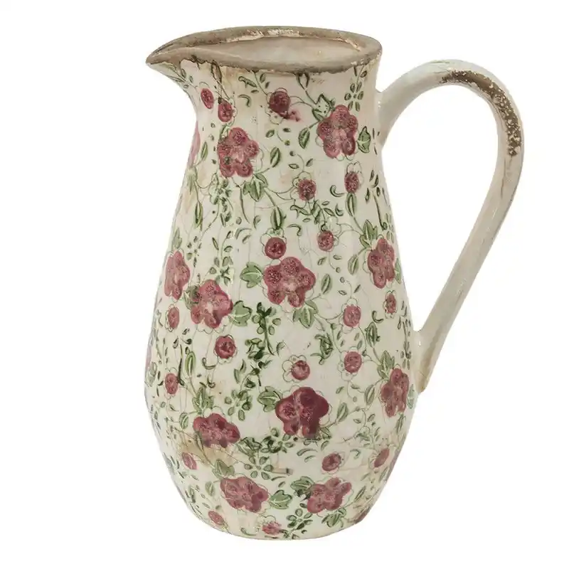 Wereldwijde Verzending Clayre & Eef Decoratie Kan 20x14x25 cm Roze Beige Keramiek Bloemen
