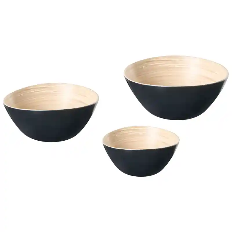 BONHEUR - Set van 3 decoratieve schalen - Zwart - Bamboe Authentiek