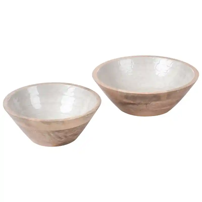 ARISH - Set van 2 schalen - Bruin/Wit - Mangohout Nieuw Model