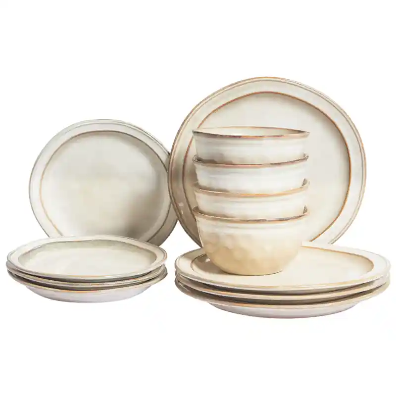 Bestseller CHIVES - Serviesset 12 delig - Lichtbeige - Steengoed