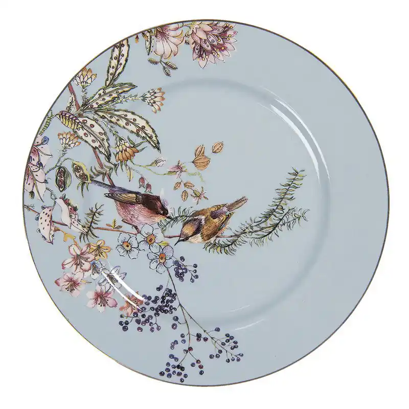 Clayre & Eef Ontbijtbord Ø 20 cm Blauw Keramiek Bloemen Plaats Bestelling