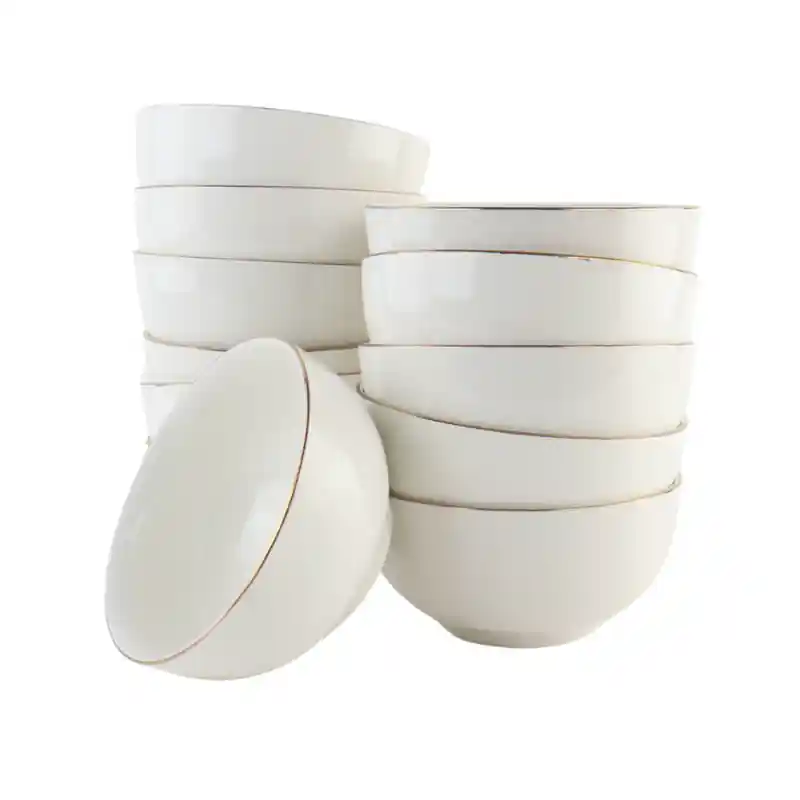 Exclusief OTIX Soepkommen - 12 stuks - 500 ml - Soeptassen - Wit met Gouden rand - Porselein - CROCUS