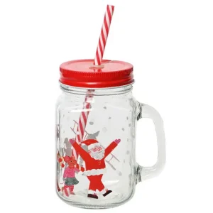 Drankpot glas l8b11h14 cm hldr/rd kerst Uitverkoop