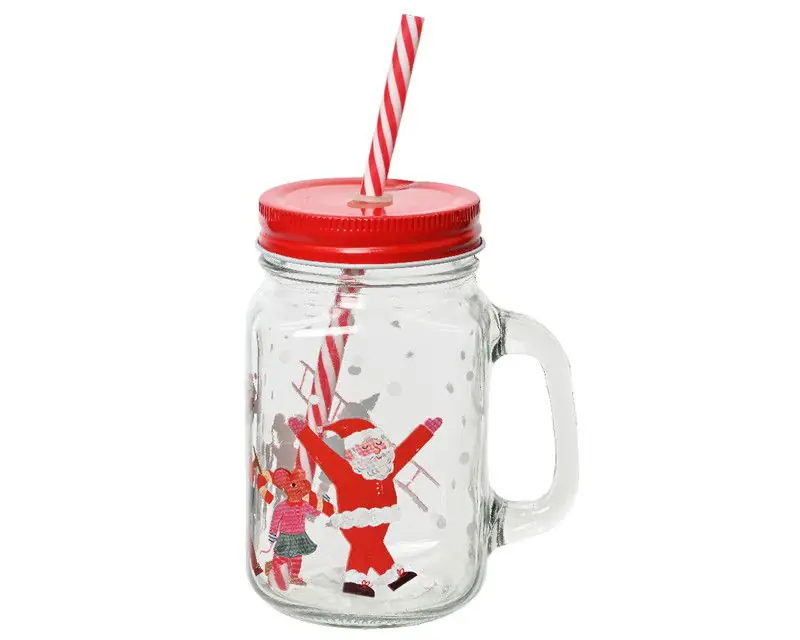 Drankpot glas l8b11h14 cm hldr/rd kerst Uitverkoop