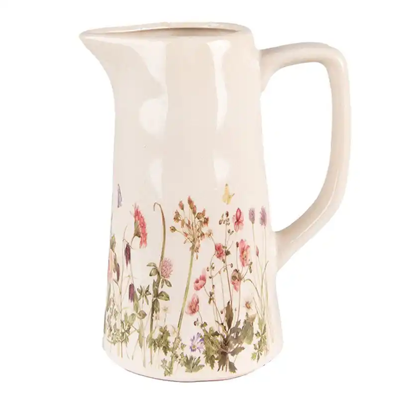 Trendy Clayre & Eef Decoratie Kan 20x13x25 cm Roze Beige Keramiek Bloemen