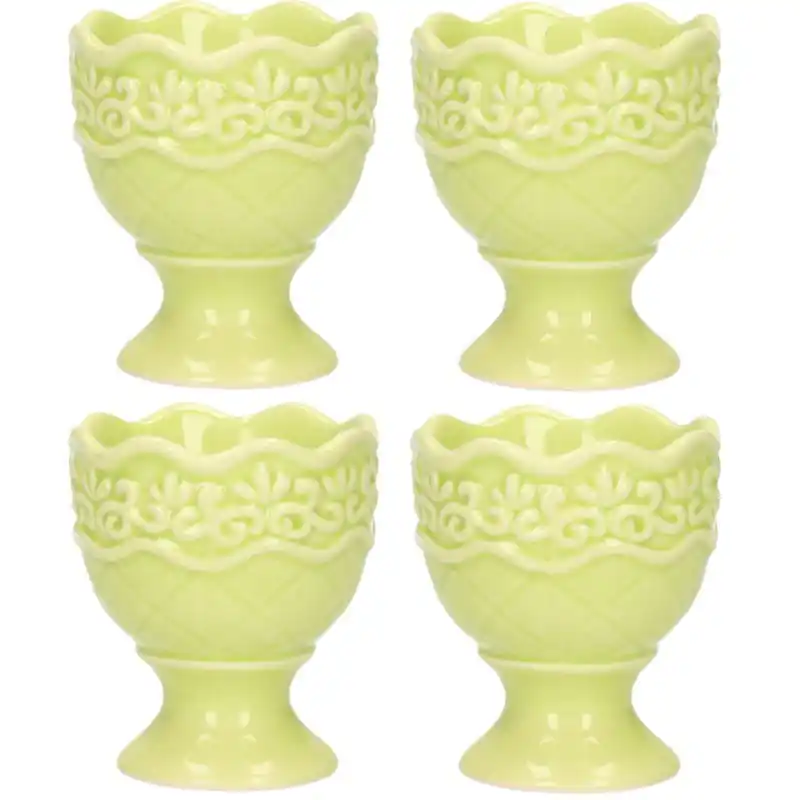 Eierdop - 4x - porselein - pastel groen - 5,5 x 6,5 cm - Eierdopjes Weekendaanbieding