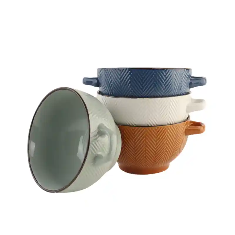 Nieuw Model OTIX Soepkommen - met Oor - Set van 4 - Soepbeker - Verschillende kleuren - Soeptassen - Aardewerk - 600 ml - HEATHER