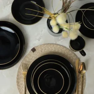 Keramika Serviesset - Ege Black/Gold - 30 delig - 6 Personen - Stoneware Exclusieve Aanbieding