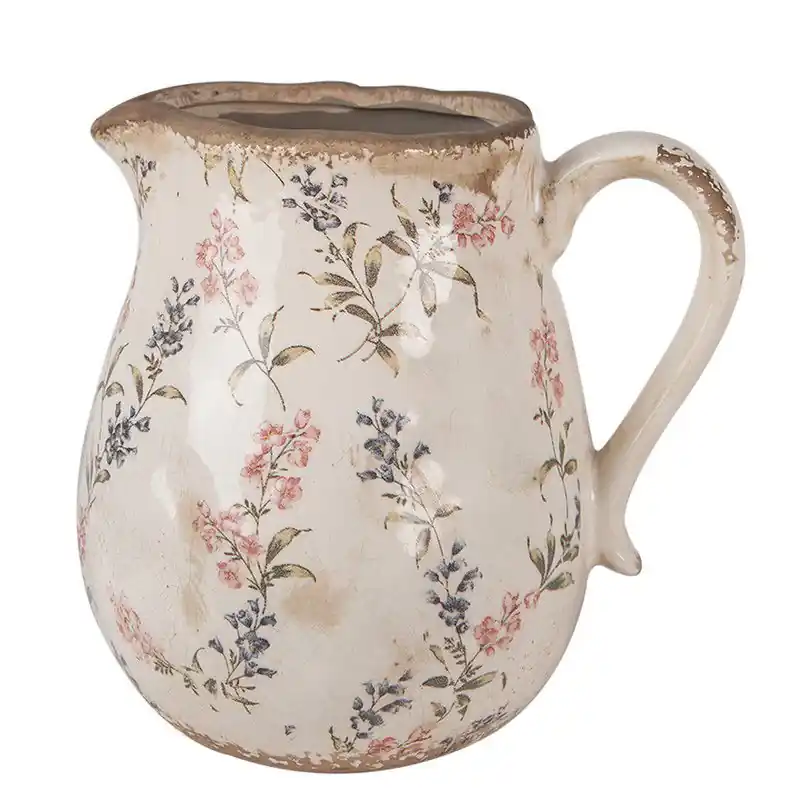 Actieprijs Clayre & Eef Decoratie Kan 21x16x20 cm Beige Roze Keramiek Bloemen