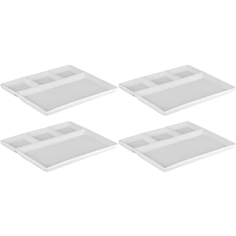 Svenska Living Fonduebord/gourmetbord - 10x - porselein - wit - 23 x 18 cm - 4 vakken - Gourmetborden Trendy
