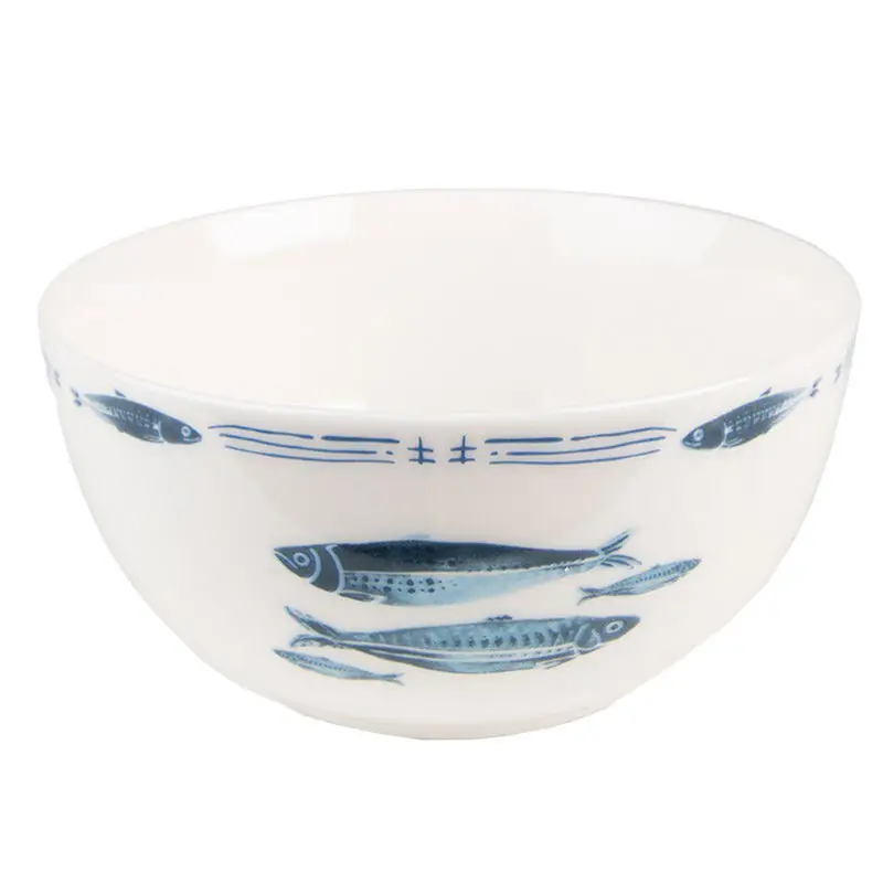 Aanbieding Clayre & Eef Soepkom 500 ml Wit Blauw Porselein Vissen