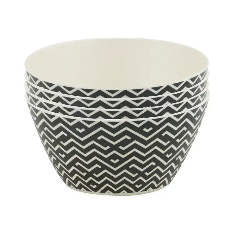 Goedkoop 4x Bamboe schaaltjes/kommetjes zwart/wit 14 cm zigzag print - Kommetjes