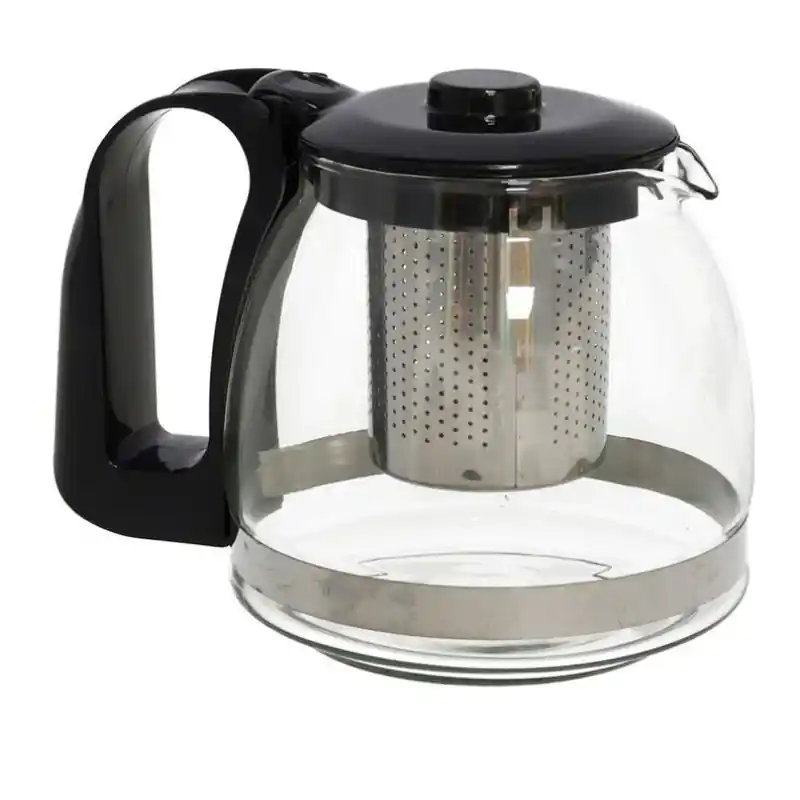 Finale Uitverkoop Gerimport Theepot met theefilter - glas - 700 ml - zwart - Theepotten