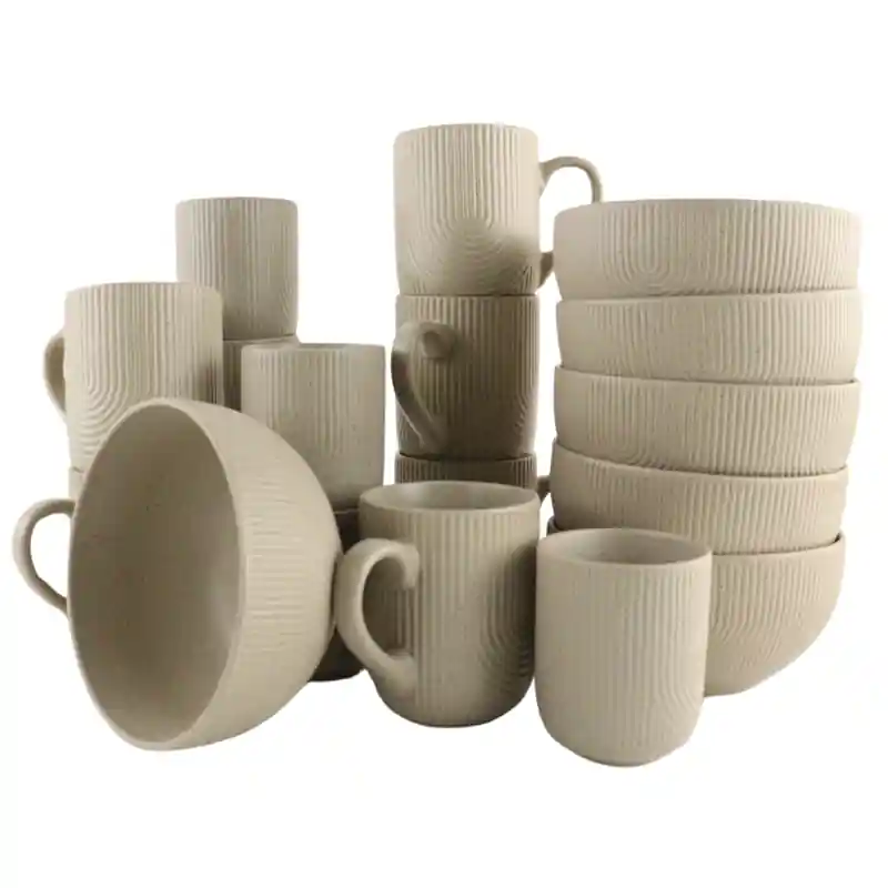Laatste Versie OTIX Koffiekopjes - Set van 12 - Cappuccino - Kopjes - 190ml - 300ml - met Set van 6 - Soepkommen - 600ml - TEAK