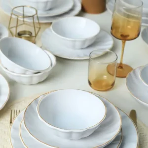 Keramika Serviesset - White/Gold Sirius - 24 delig - 6 Personen - Stoneware Gratis Retour