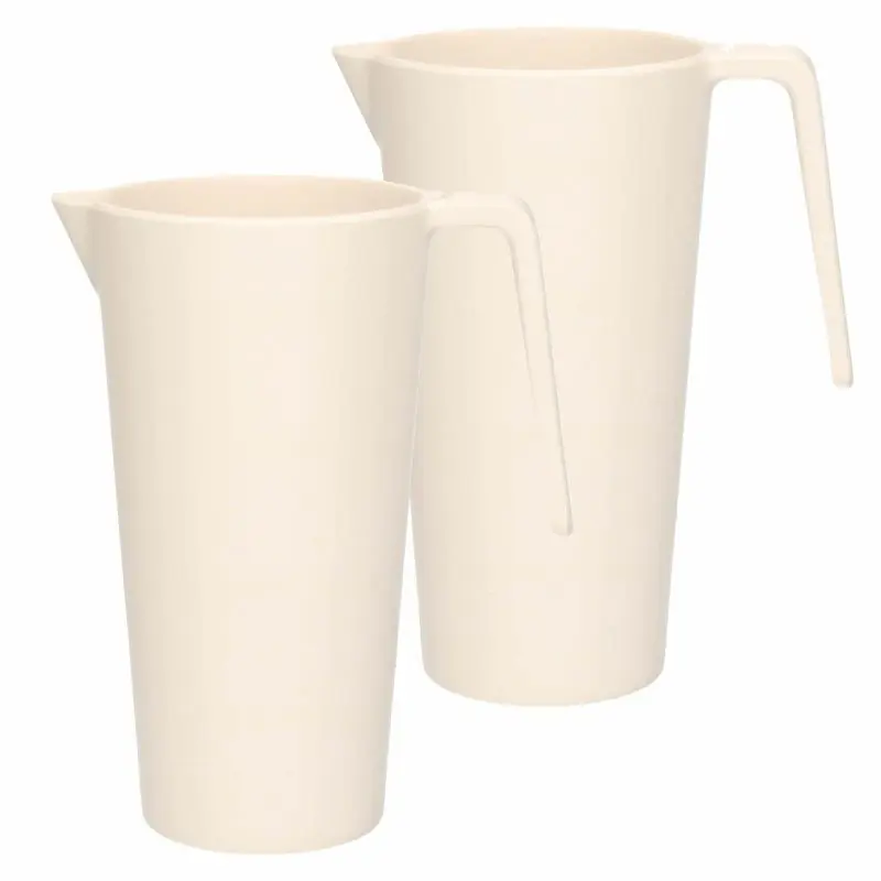 Schenkkan/waterkan - 2x - creme wit - 1500 ML - melamine - D10 x H21 cm - Schenkkannen Must-Have