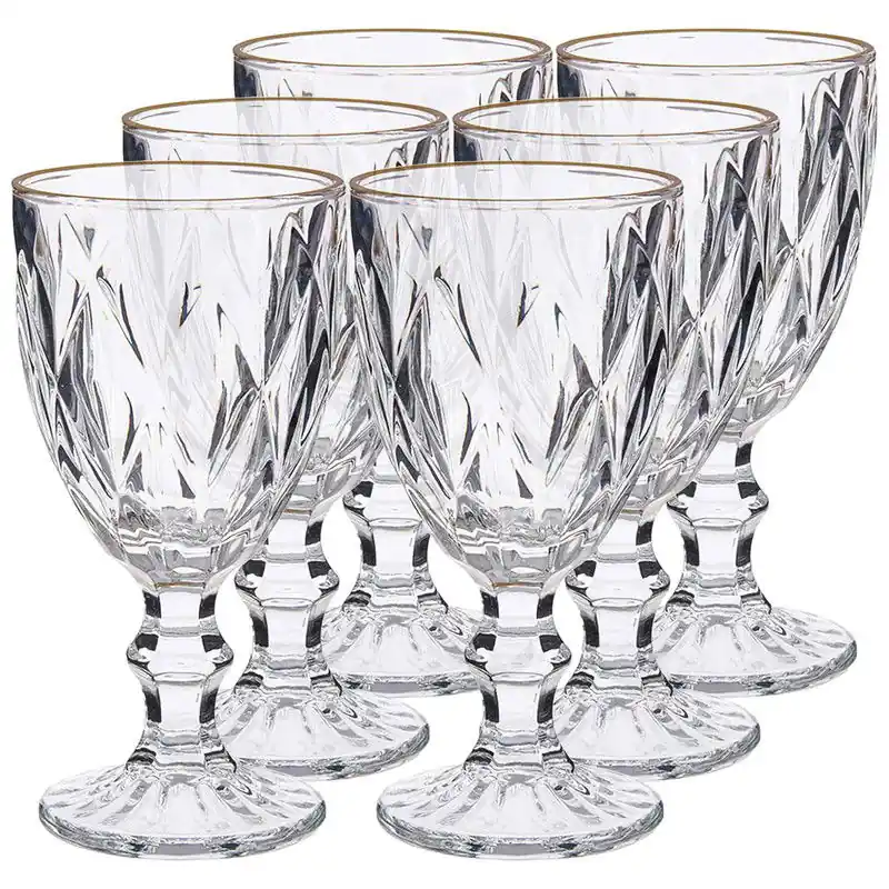 Wijnglazen - 12x - kristal look - gouden rand - 330 ml - Wijnglazen Meest Verkocht