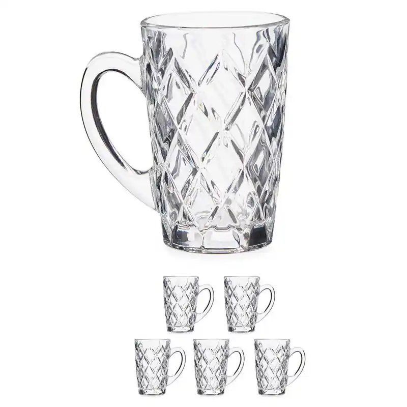 Vivalto luxe koffieglazen - 12x stuks - 170 ml met oor - Type Diamant - Koffie- en theeglazen Merkproduct