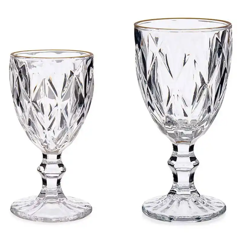 Wijnglazen set - 12x - kristal look - gouden rand - 254 ml - 330 ml - Wijnglazen Ambachtelijk