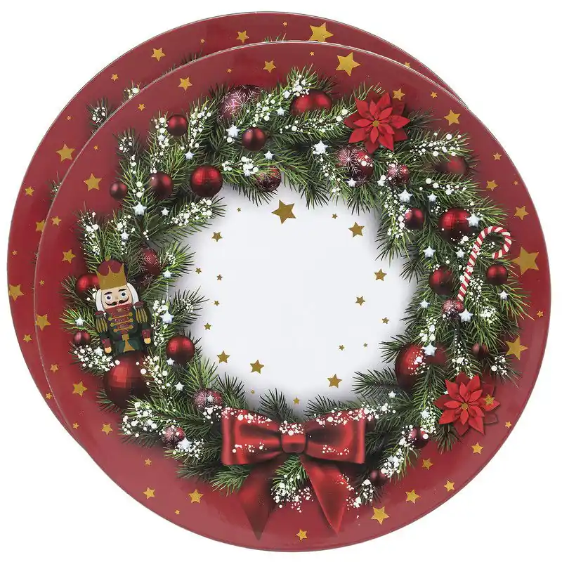 Feeric Christmas kerst onderbord/kaarsenbord - 2x - D33 cm - kunststof - kerstkrans print - Onderborden Hete Deal