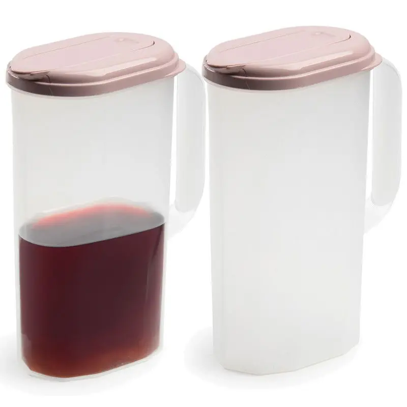 Superprijs 3x stuks waterkan/sapkan transparant/roze met deksel 2 liter kunststof - Schenkkannen
