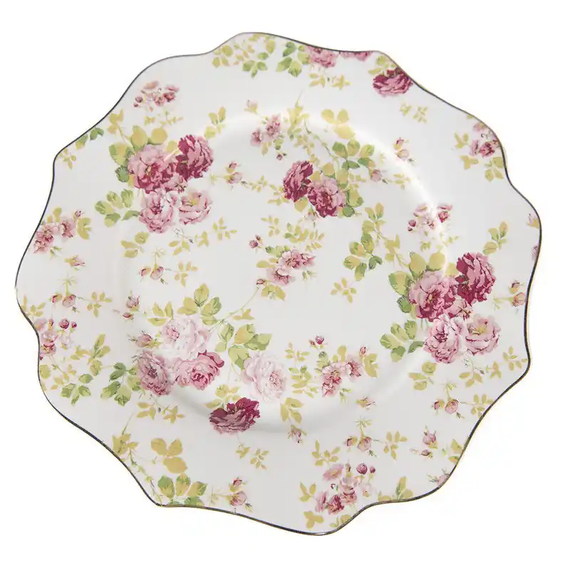 Clayre & Eef Ontbijtbord Ø 21 cm Wit Keramiek Bloemen Bulkbestelling