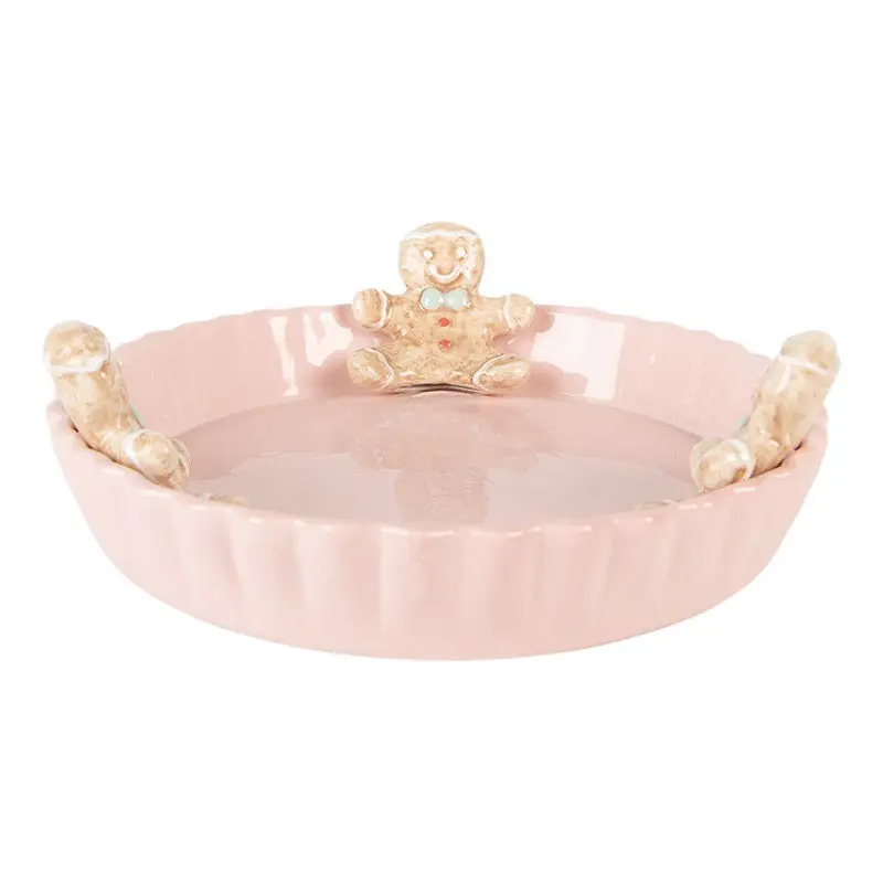 Clayre & Eef Serveerschaal Ø 23x7 cm Roze Keramiek Gingerbread man Meest Verkocht